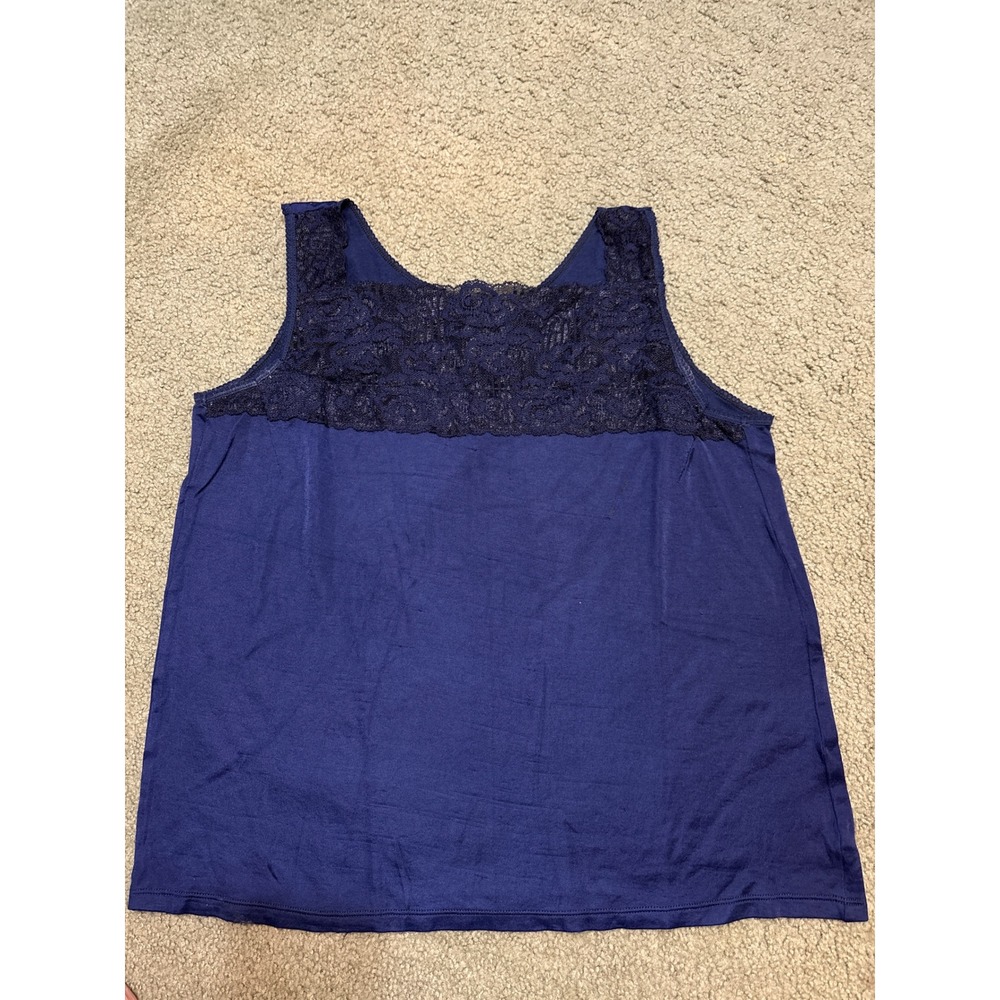 Cuddl Duds Softwear Navy Blue Lace Trim Tank Top Sleeveless CD9312042 2X